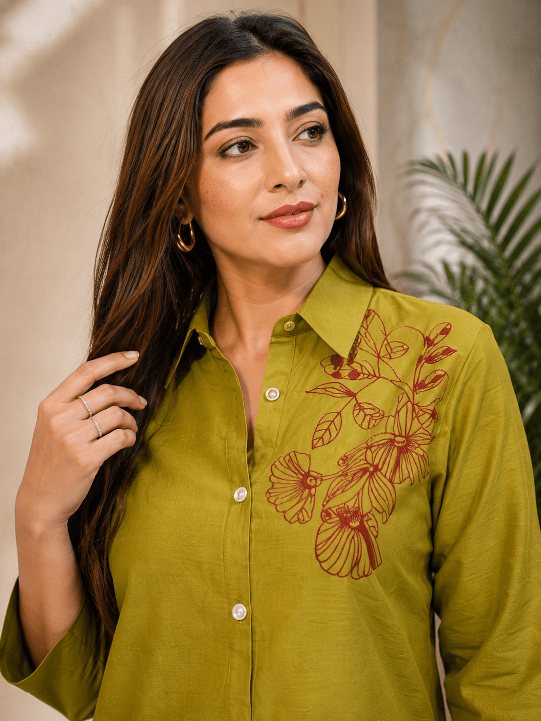 Olive Bloom Embroidered Co-ord Set - Achyutara