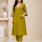 Olive Green Floral Embroidered 3-Piece Ethnic Suit Set - Achyutara