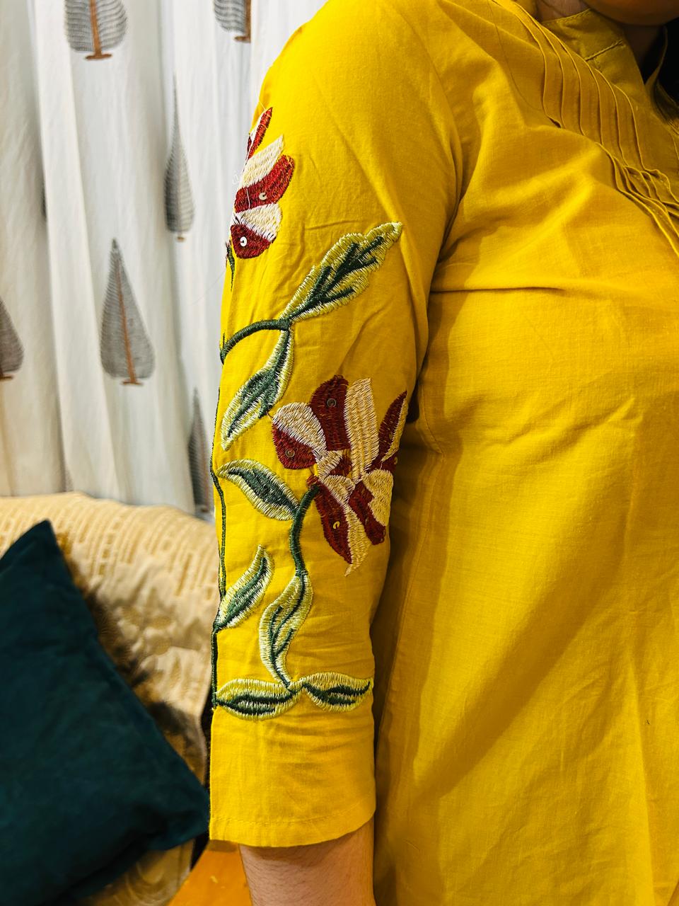 Olive Green Floral Embroidered Straight Kurta Set - Achyutara
