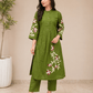 Olive Green Floral Embroidered Straight Kurta Set - Achyutara