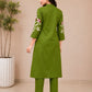 Olive Green Floral Embroidered Straight Kurta Set - Achyutara