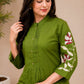 Olive Green Floral Embroidered Straight Kurta Set - Achyutara