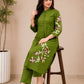 Olive Green Floral Embroidered Straight Kurta Set - Achyutara
