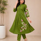 Olive Green Floral Embroidered Straight Kurta Set - Achyutara