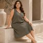 Olive Green Sleeveless Button-Front Dress Pockets - Achyutara