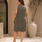 Olive Green Sleeveless Button-Front Dress Pockets - Achyutara