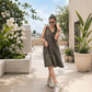 Olive Green Sleeveless Button-Front Dress Pockets - Achyutara