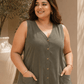 Olive Green Sleeveless Button-Front Dress Pockets - Achyutara