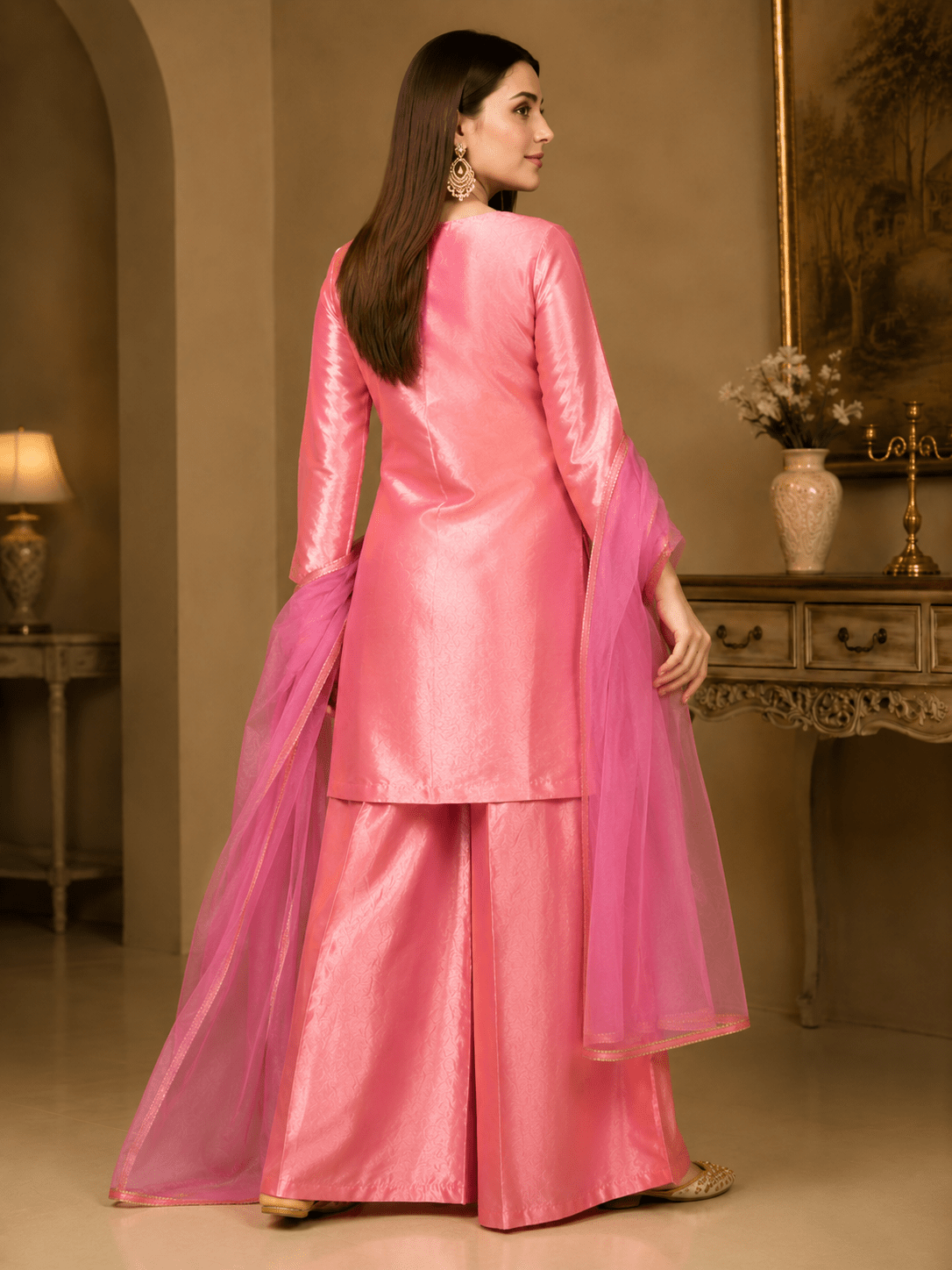 Rosé Glow Embroidered Kurta Palazzo Set - Achyutara