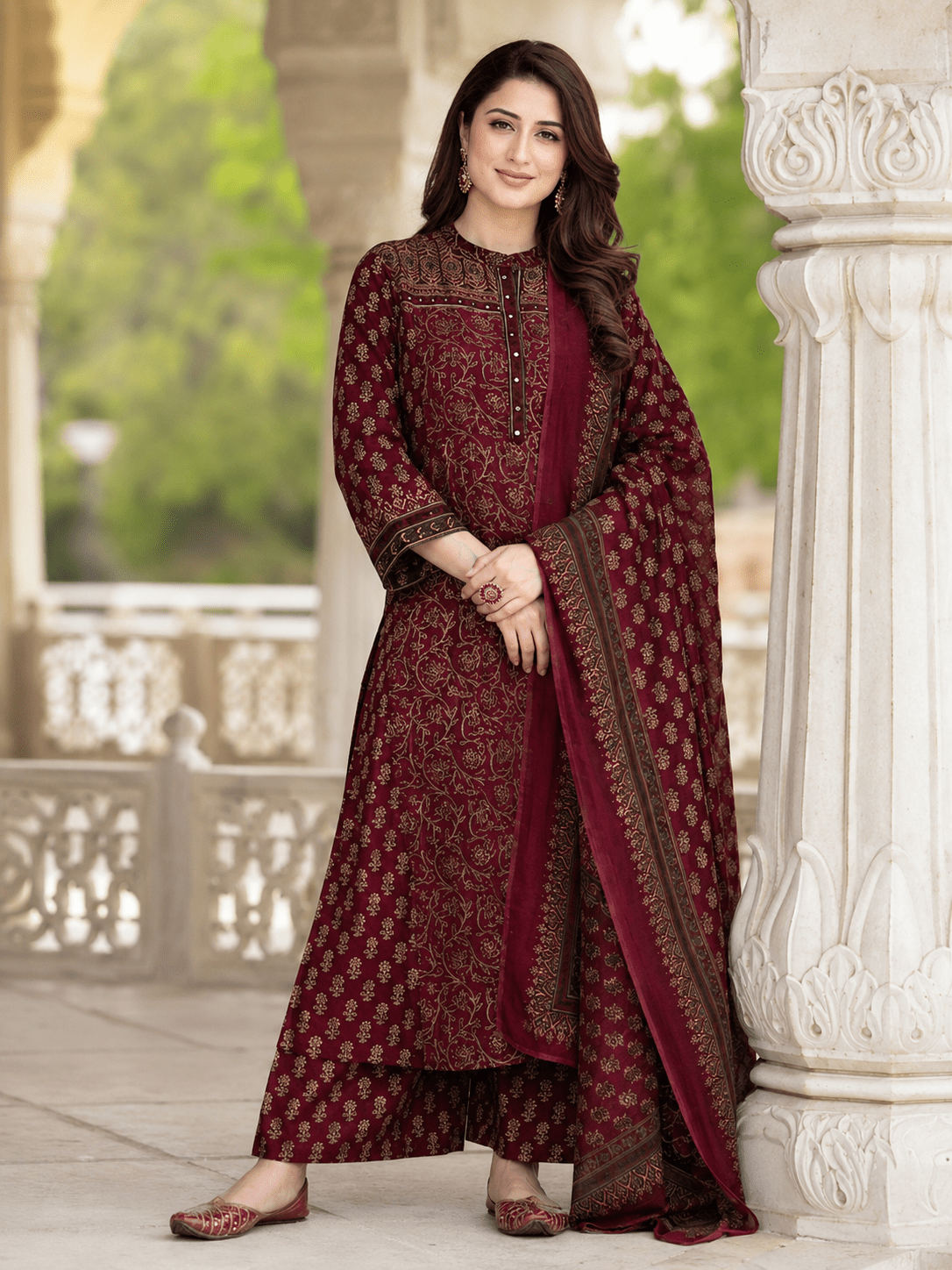 Royal Maroon Embroidered Kurta Set - Achyutara
