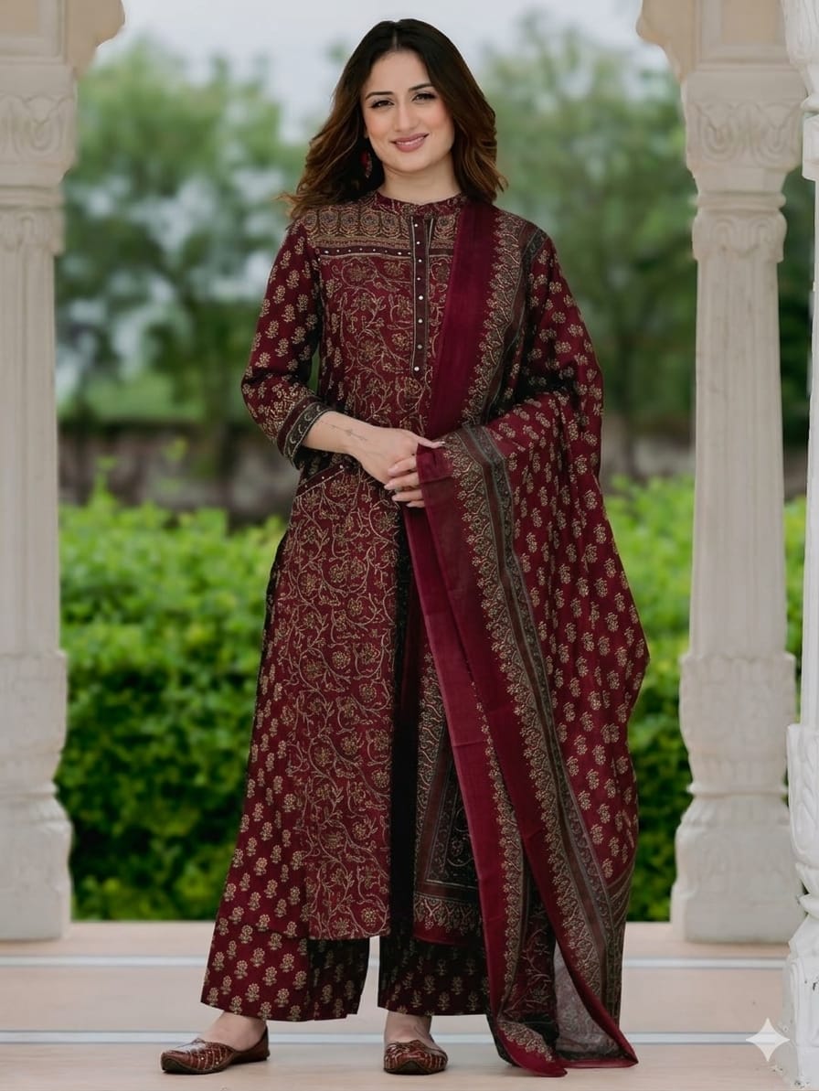 Royal Maroon Embroidered Kurta Set - Achyutara