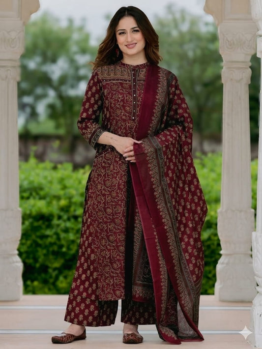 Royal Maroon Embroidered Kurta Set - Achyutara