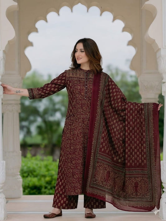 Royal Maroon Embroidered Kurta Set - Achyutara