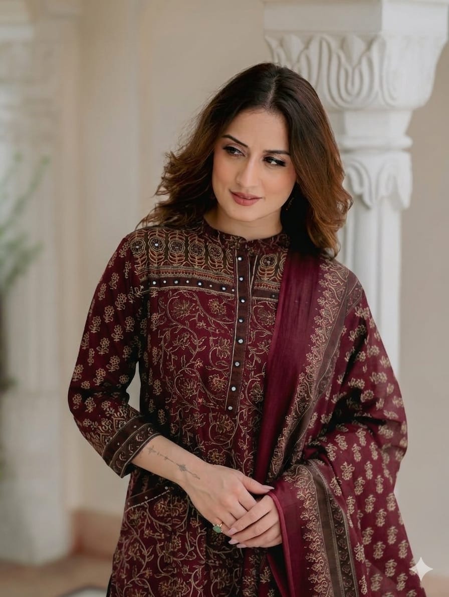 Royal Maroon Embroidered Kurta Set - Achyutara