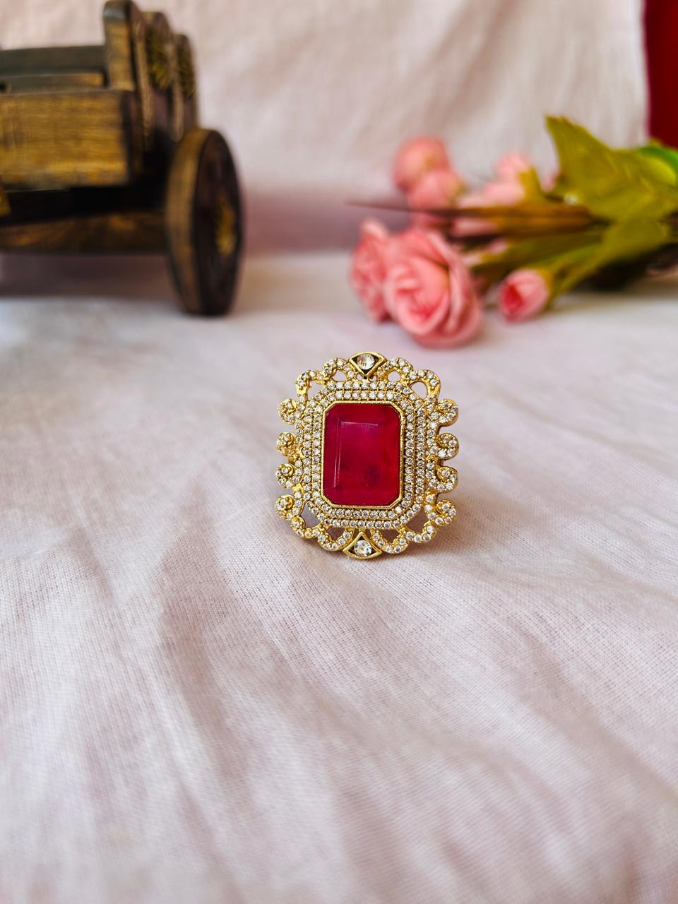 Royal Ruby Stone Adjustable Cocktail Ring - Achyutara