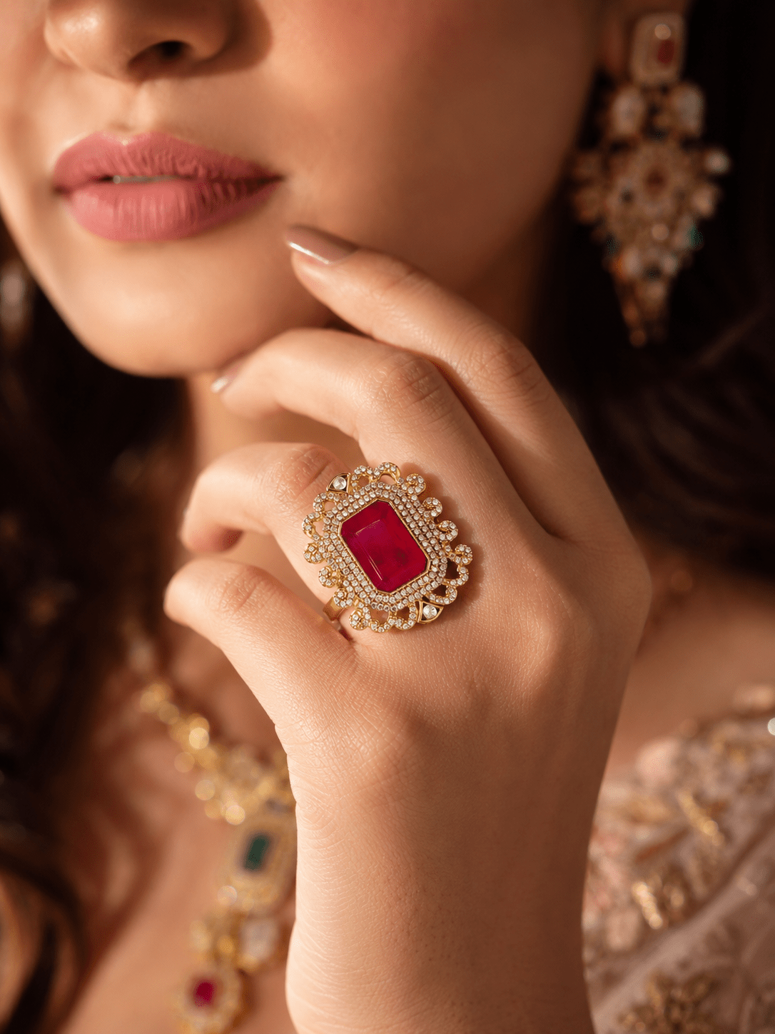 Royal Ruby Stone Adjustable Cocktail Ring - Achyutara