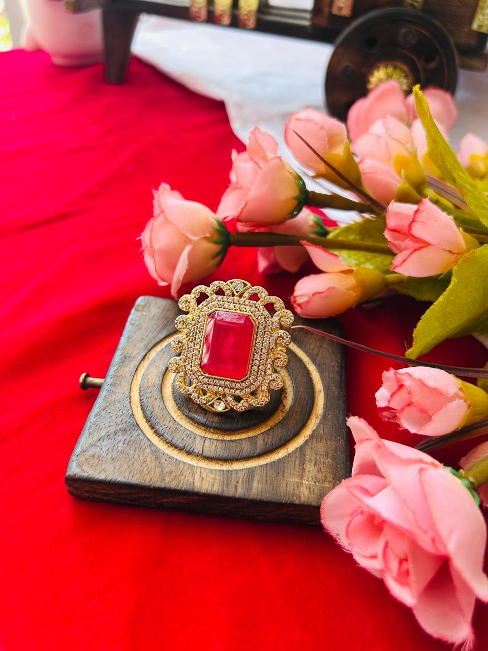 Royal Ruby Stone Adjustable Cocktail Ring - Achyutara