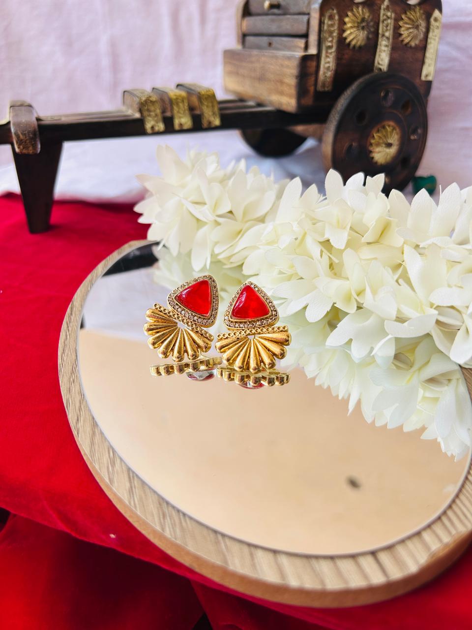 Ruby Red Dublet Statement Stud Earrings for Women - Achyutara