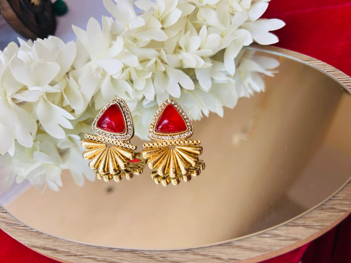 Ruby Red Dublet Statement Stud Earrings for Women - Achyutara
