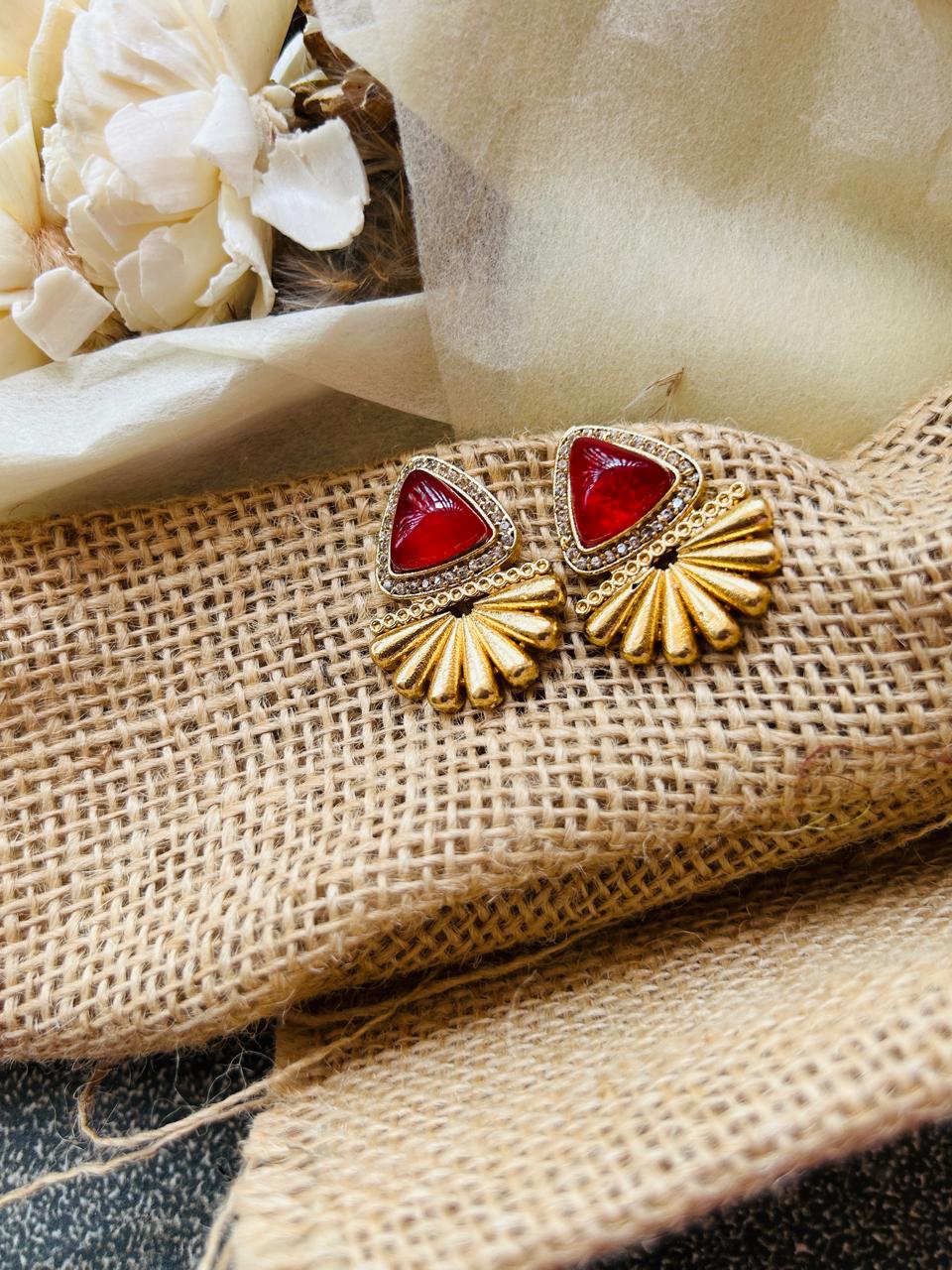 Ruby Red Dublet Statement Stud Earrings for Women - Achyutara