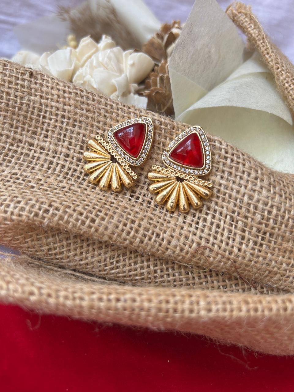 Ruby Red Dublet Statement Stud Earrings for Women - Achyutara
