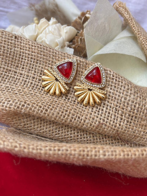 Ruby Red Dublet Statement Stud Earrings for Women - Achyutara