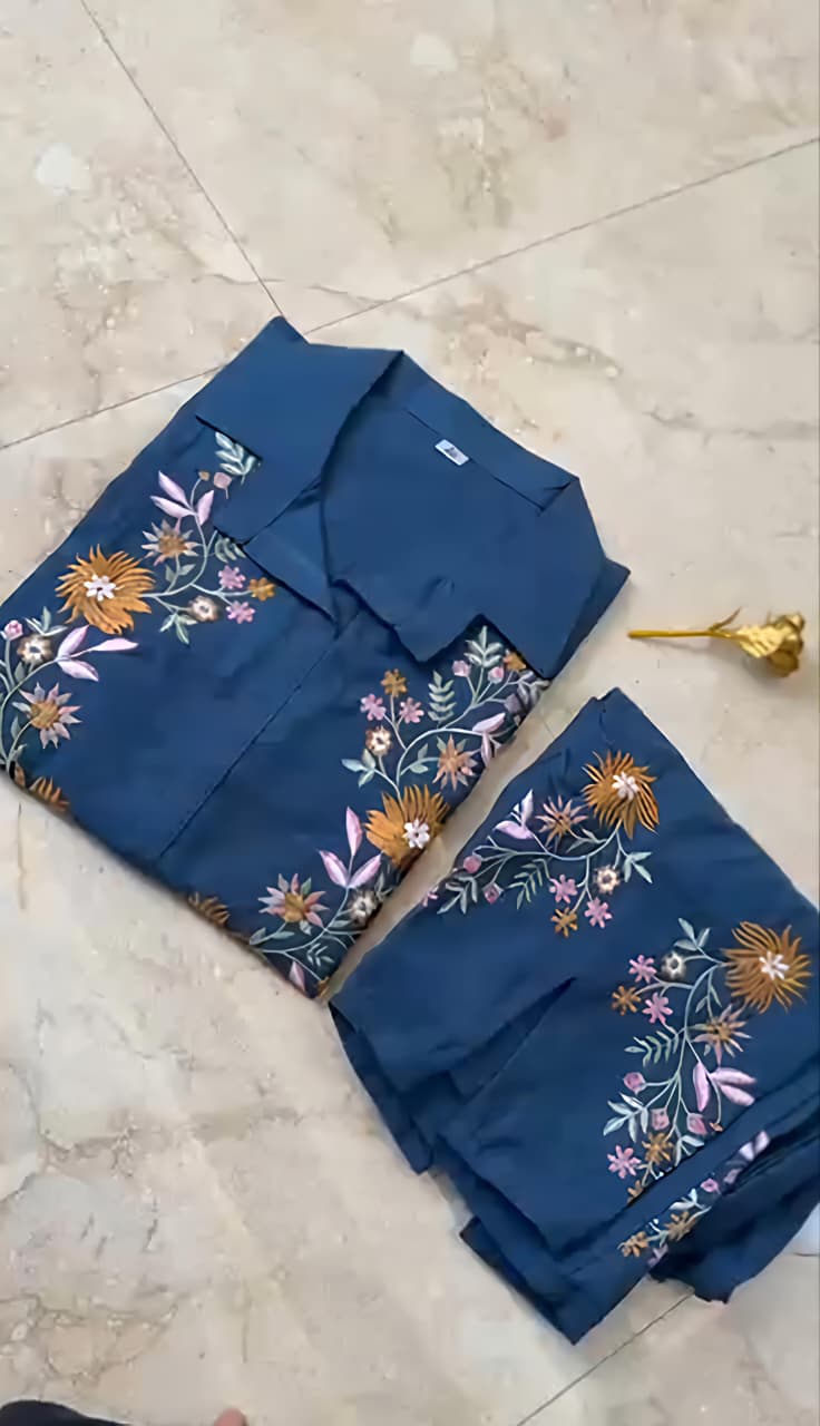 Rust Orange Floral Embroidered Co-Ord Set - Achyutara