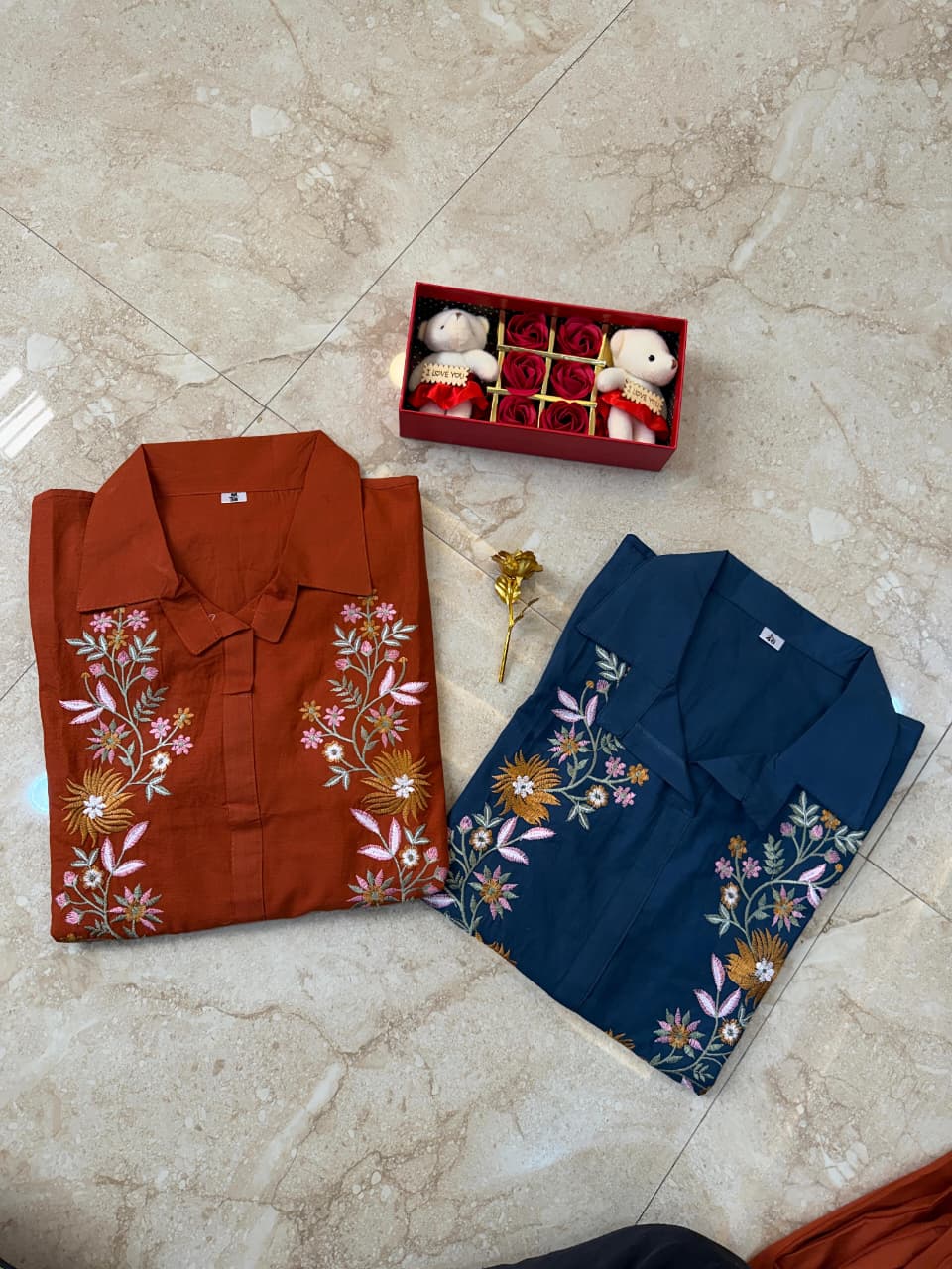 Rust Orange Floral Embroidered Co-Ord Set - Achyutara