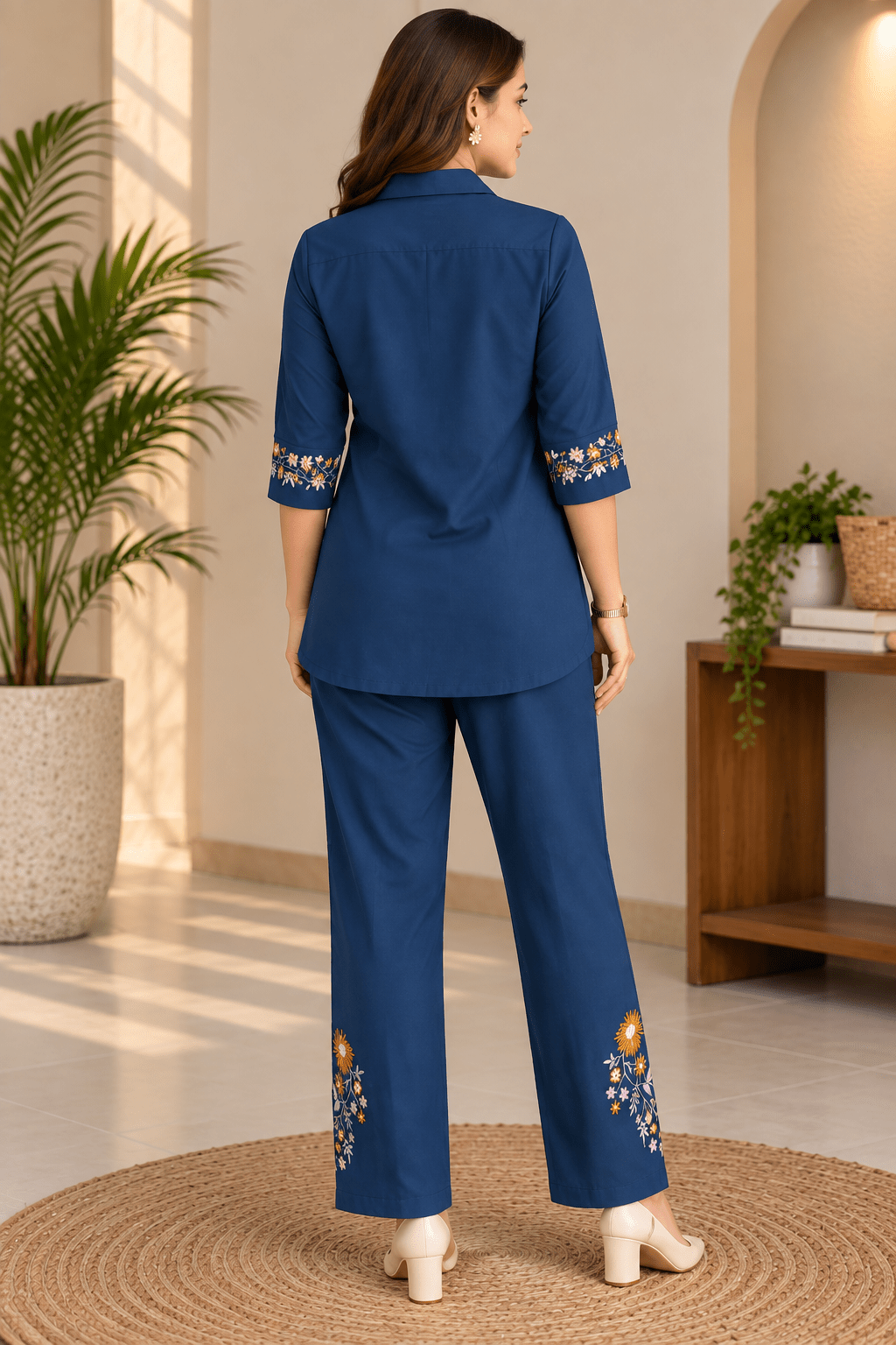 Rust Orange Floral Embroidered Co-Ord Set - Achyutara
