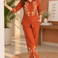 Rust Orange Floral Embroidered Co-Ord Set - Achyutara