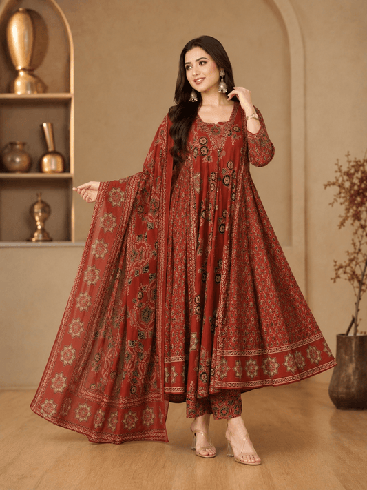 Rustic Royale Printed Kurta Set with Dupatta - Achyutara