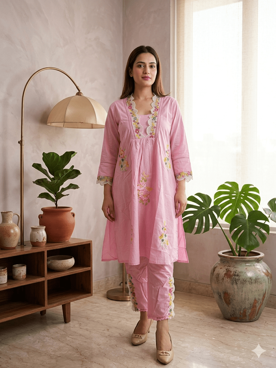 Soft Rose Floral Co-ord Set - Achyutara