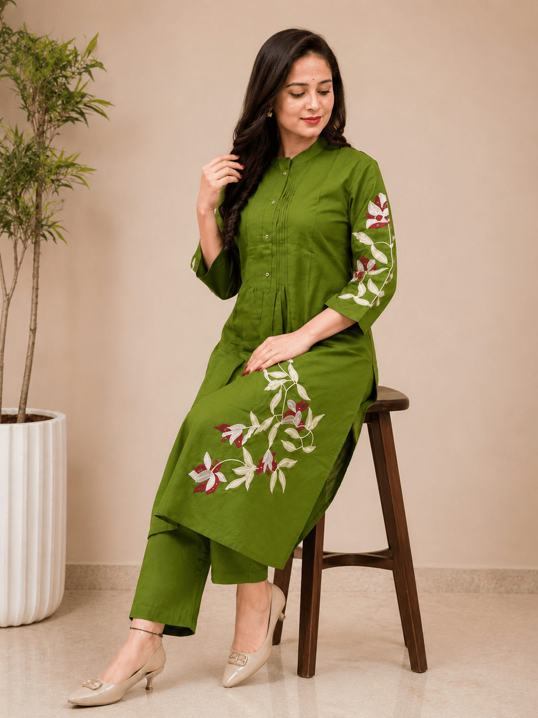 Sunshine Bloom Embroidered Kurta Set - Achyutara