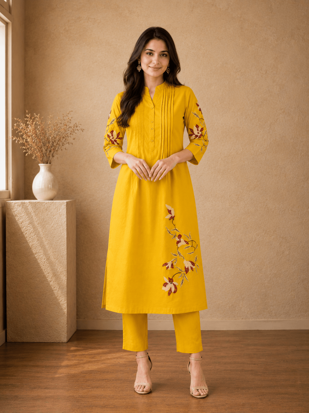 Sunshine Bloom Embroidered Kurta Set - Achyutara