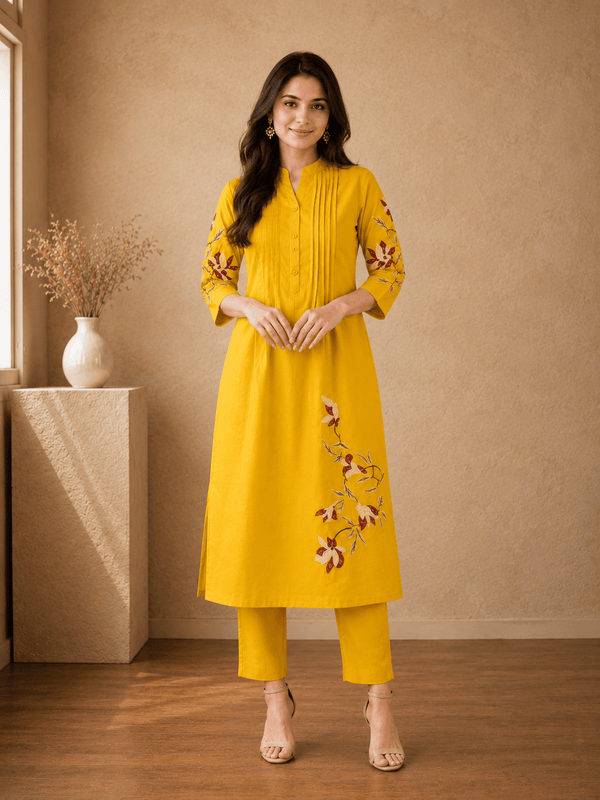 Sunshine Bloom Embroidered Kurta Set - Achyutara