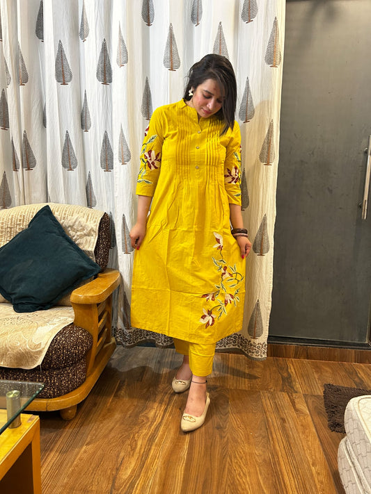 Sunshine Bloom Embroidered Kurta Set - Achyutara