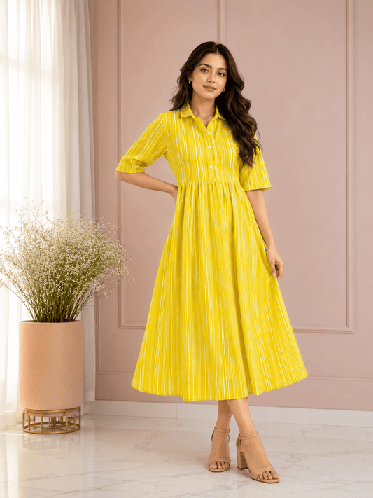 Sunshine Stripe Flowy Midi Dress - Achyutara
