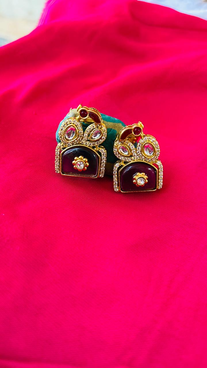 Traditional Gold-Plated Kundan Stone Stud Earrings - Achyutara