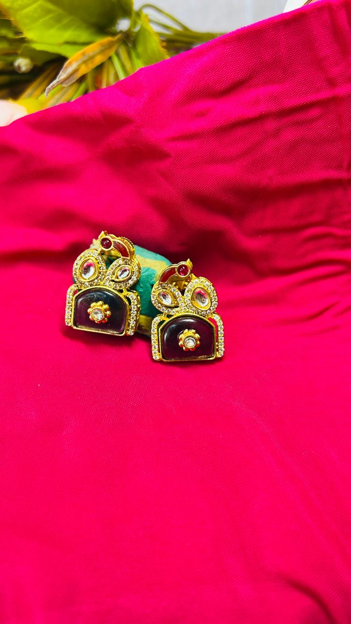 Traditional Gold-Plated Kundan Stone Stud Earrings - Achyutara