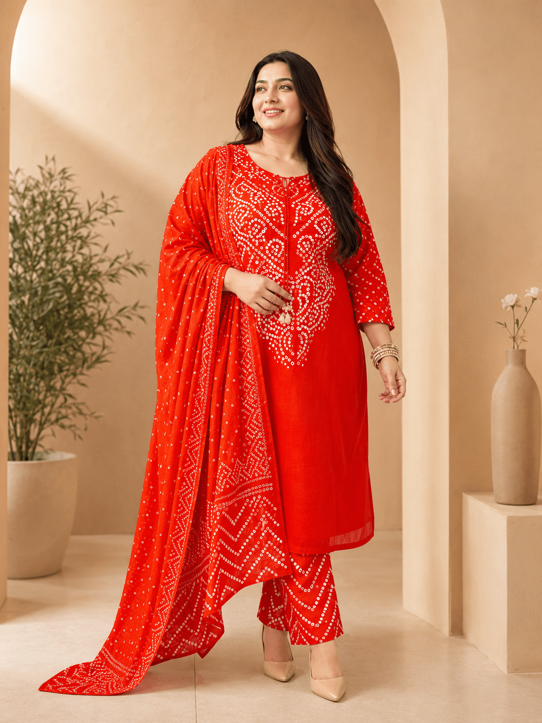 Vibrant Pink Bandhani Printed 3-Piece Kurta Set with Dupatta - Achyutara