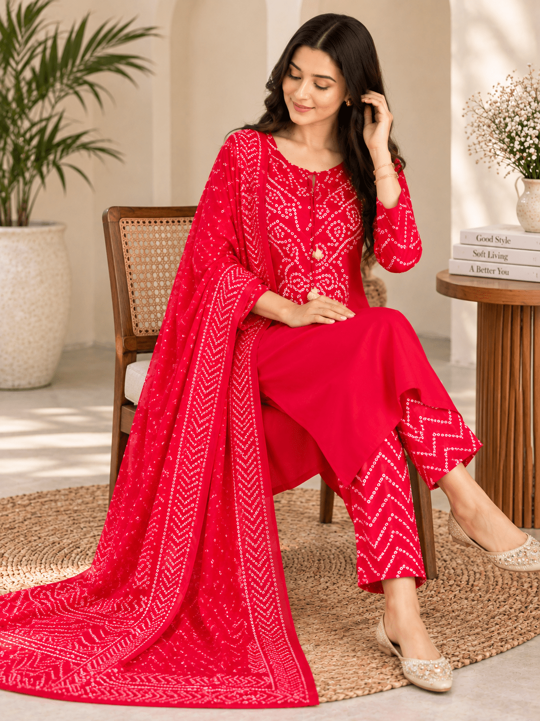 Vibrant Pink Bandhani Printed 3-Piece Kurta Set with Dupatta - Achyutara