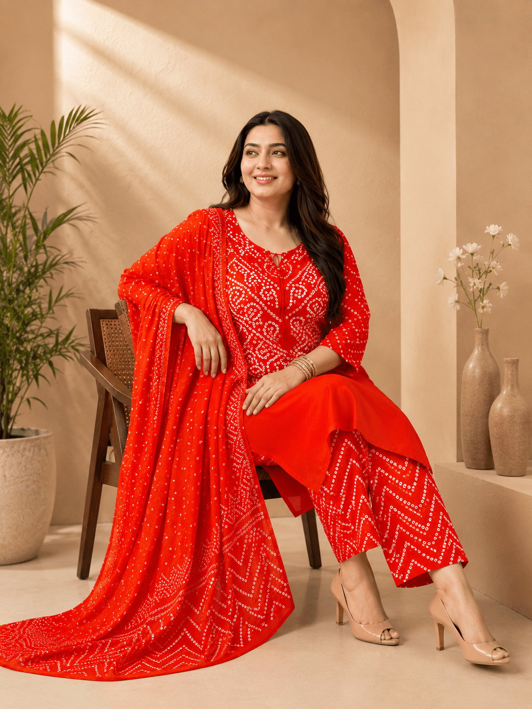 Vibrant Pink Bandhani Printed 3-Piece Kurta Set with Dupatta - Achyutara