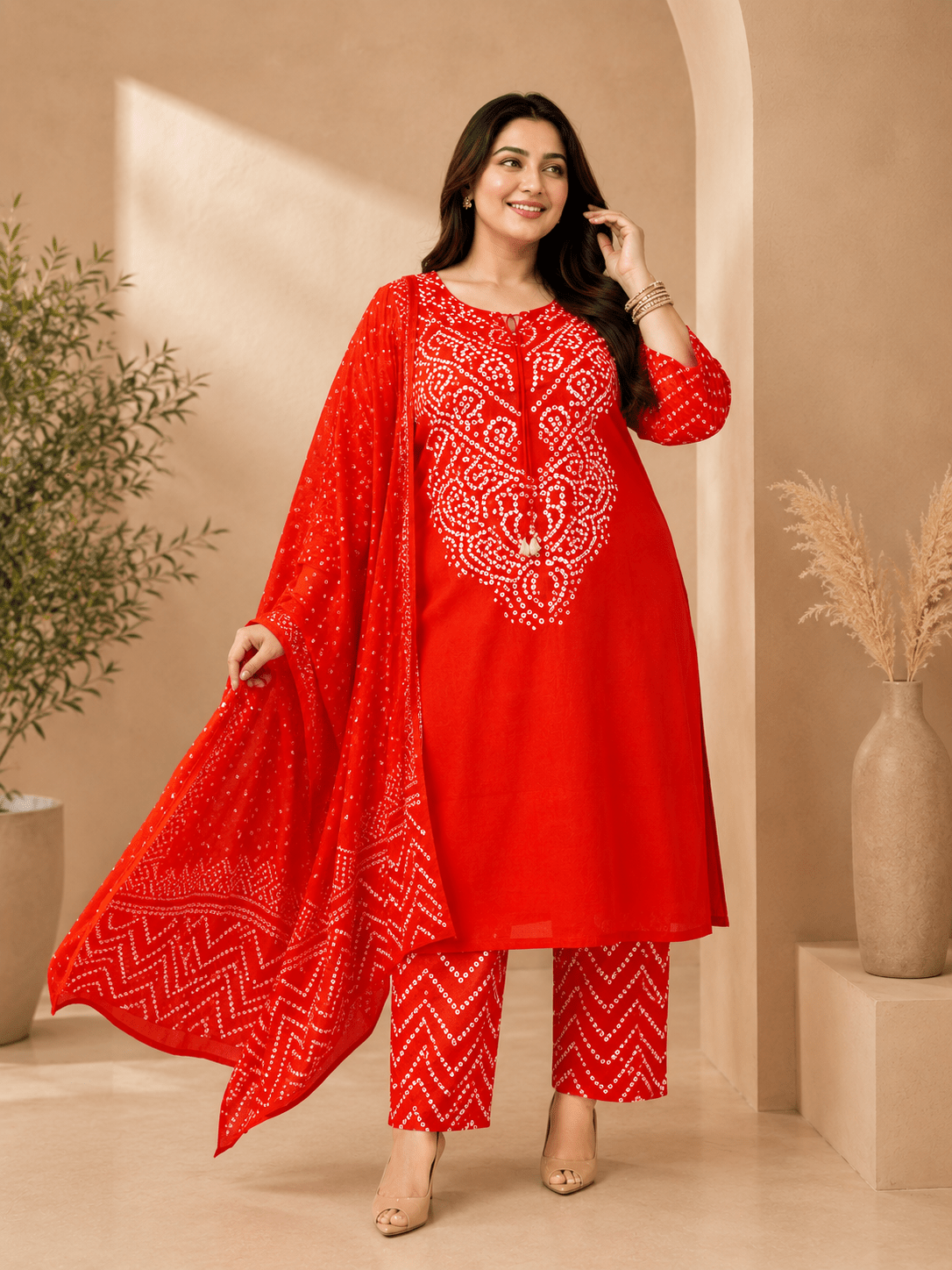 Vibrant Pink Bandhani Printed 3-Piece Kurta Set with Dupatta - Achyutara