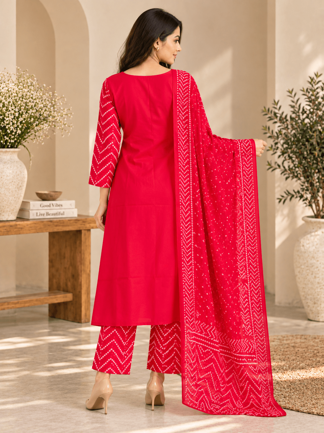 Vibrant Pink Bandhani Printed 3-Piece Kurta Set with Dupatta - Achyutara