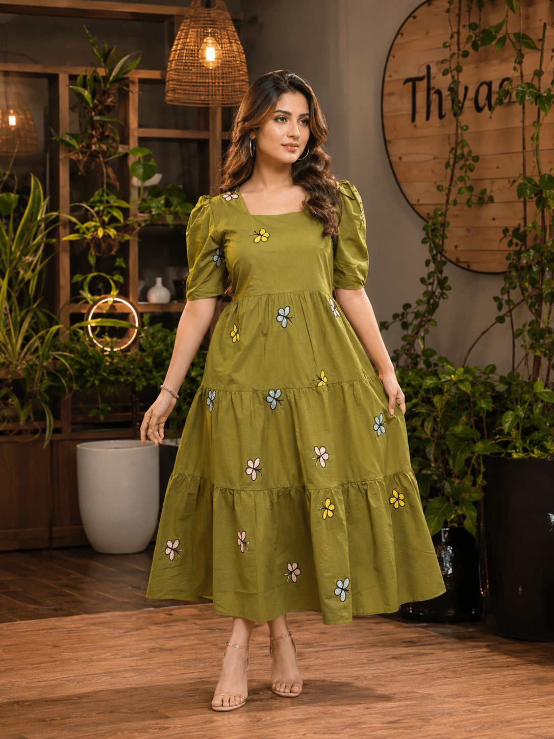 Whimsical Butterfly Embroidered Cotton Maxi Dress - Achyutara