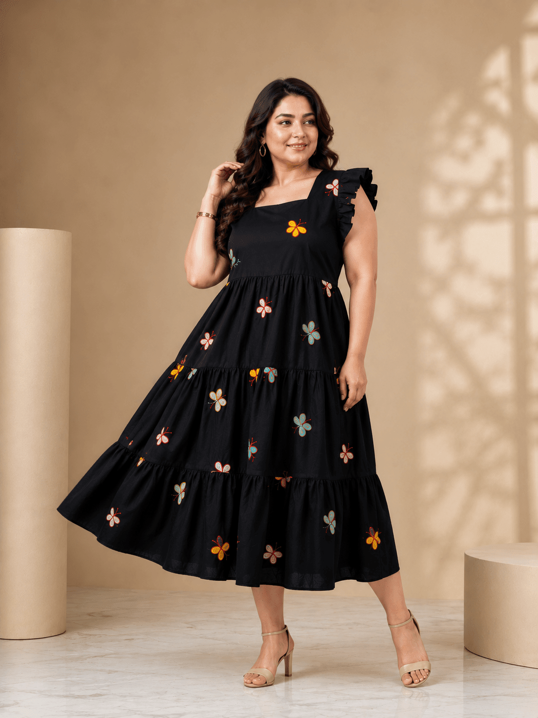 Whimsical Butterfly Embroidered Cotton Maxi Dress - Achyutara