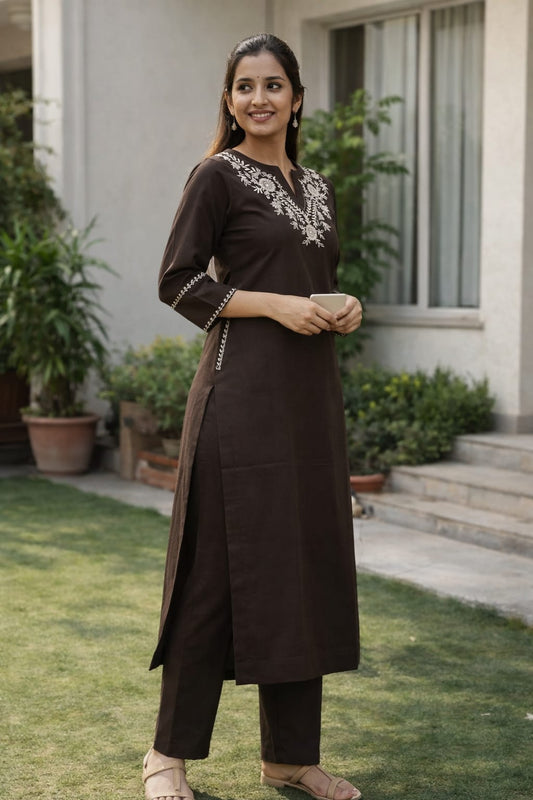 Wine Elegance Embroidered Kurta Set