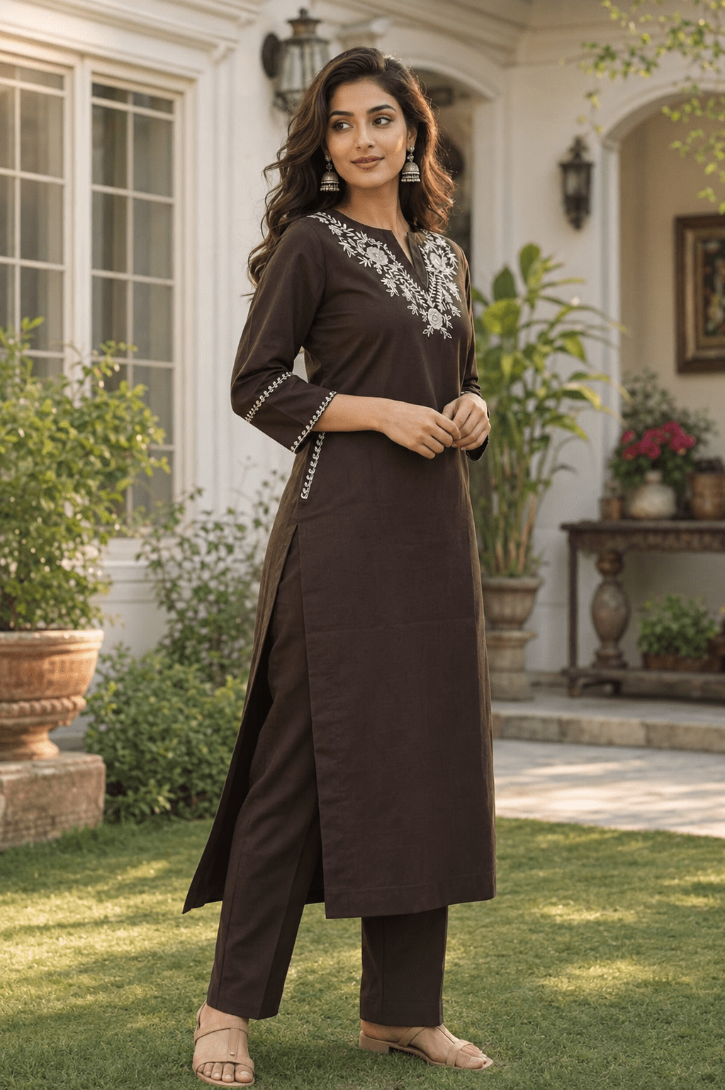 Wine Elegance Embroidered Kurta Set - Achyutara