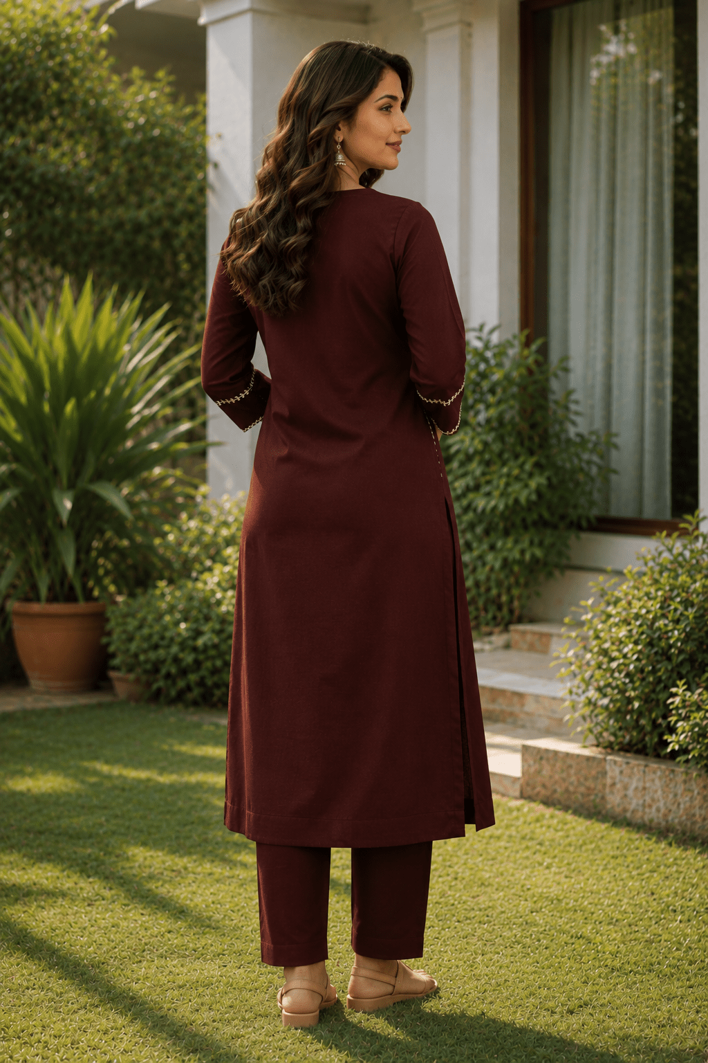 Wine Elegance Embroidered Kurta Set - Achyutara