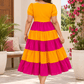 Yellow & Pink Color Block Tiered Maxi Dress for Women - Achyutara